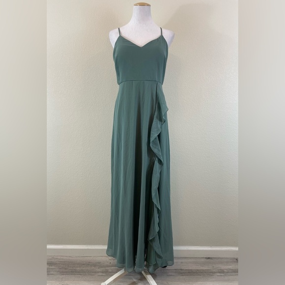 Birdy grey dusty green maxi dress with ruffles size medium - Picture 1 of 8